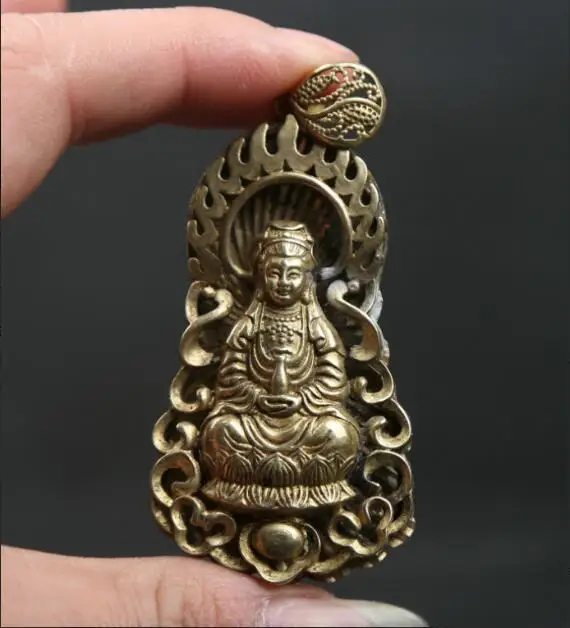 Piccolo Ciondolo Buddismo Cinese In Bronzo Curio Kwan-Yin Guan Yin Dea