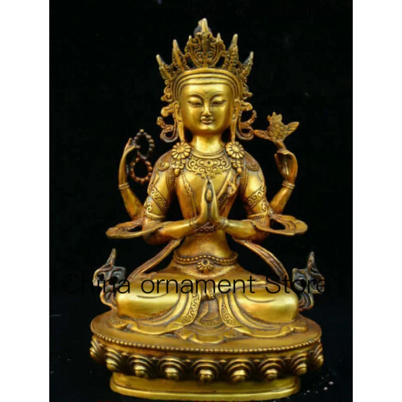 Vecchio Tempio Del Buddismo Del Tibet Bronzo Statua Della Dea Della Dea Della Dea Chenrezig A 4 Bracci