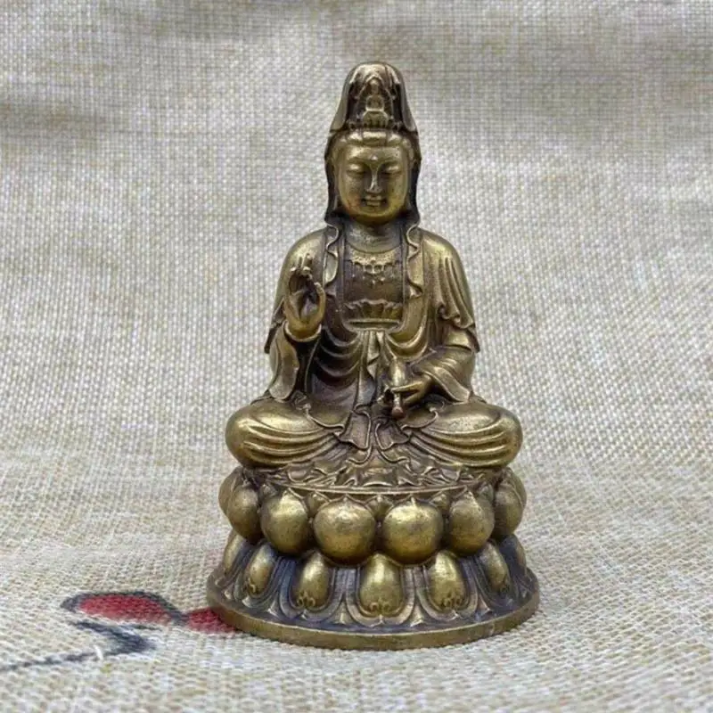 Buddha Statue Old Chinese Buddhism Bronze Kwan-Yin Guanyin Bodhisattva Goddess Buddha Statue Home Decoration