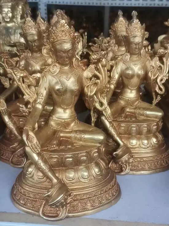 23Cm Tibet Kashmir Verde Tara Dea Buddha Statua In Bronzo