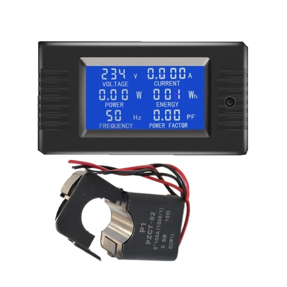 6In1 Ac 80V-260V 220V 100A Amperometro Digitale Monofase Potenza Energia Voltmetro Amperometro Volt Watt Kwh Fattore Metro Split Ct