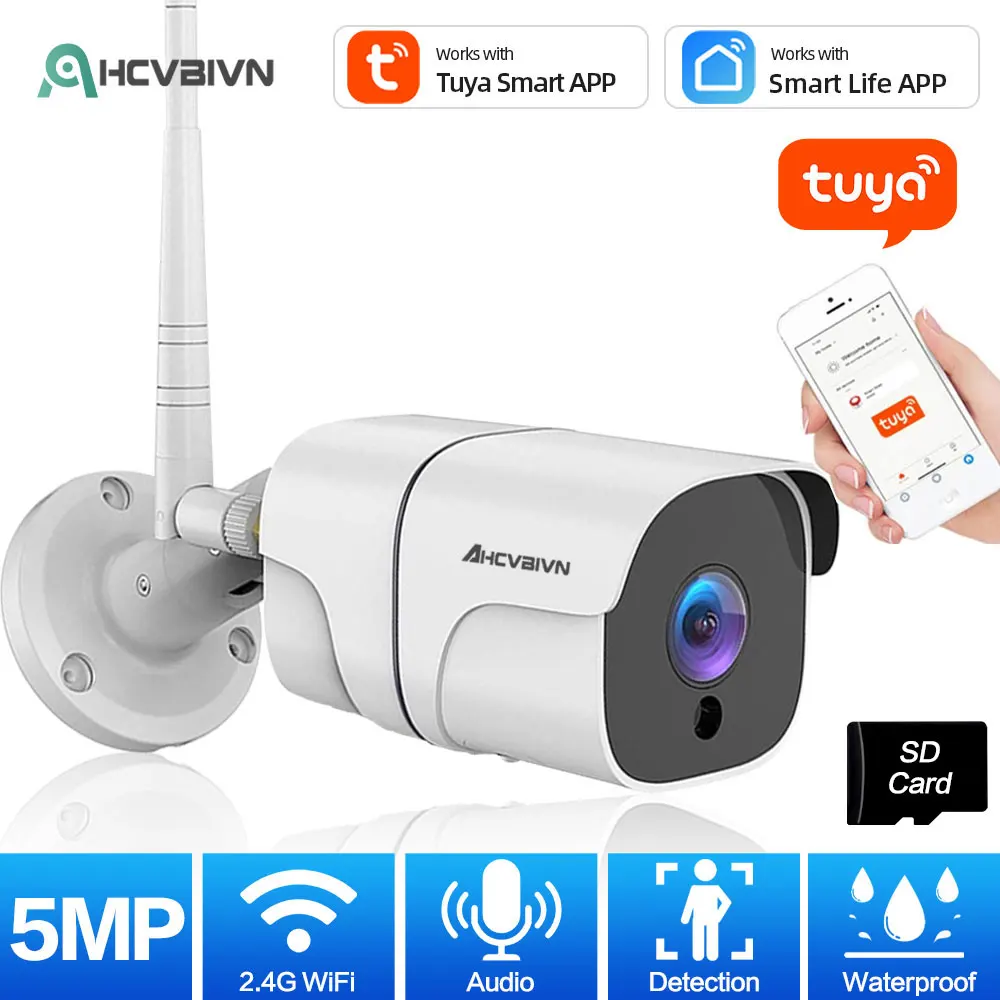 Ahcvbivn 5Mp P2P Wifi Camera H.265 Microfono Integrato Telecamera Ip Wireless Wired Alarm Cctv Bullet Outdoor Cam Slot Per Scheda Sd Max 128G