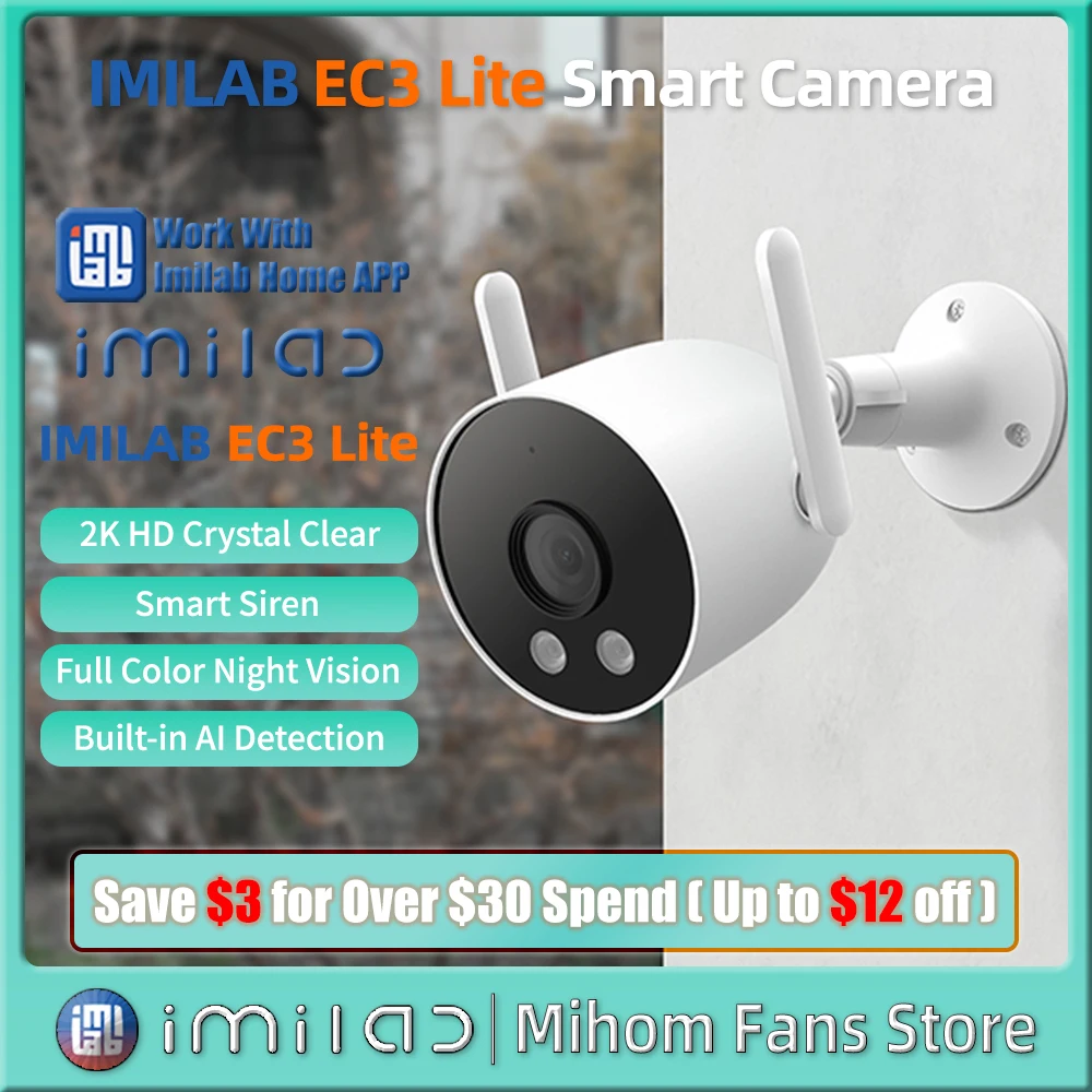 Imilab Ec3 Lite Telecamera Esterna 2K Wifi Ip Videosorveglianza Cortile Patio Security Cam Smart Color Night Vision Cctv Webcam