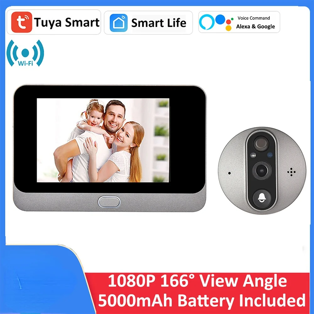 Tuya 4.3 'Lcd 1080P Wifi Porta Spioncino 5000Mah Pir Fhd Infrarossi Alexa Google Video View Smart Campanello Eye Camera Viewer 166 °