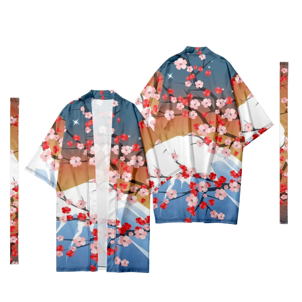 Men'S Japanese Long Kimono Cardigan Samurai Costume Kimono Traditional Sakura Pattern Kimono Shirt Yukata Jacket 5