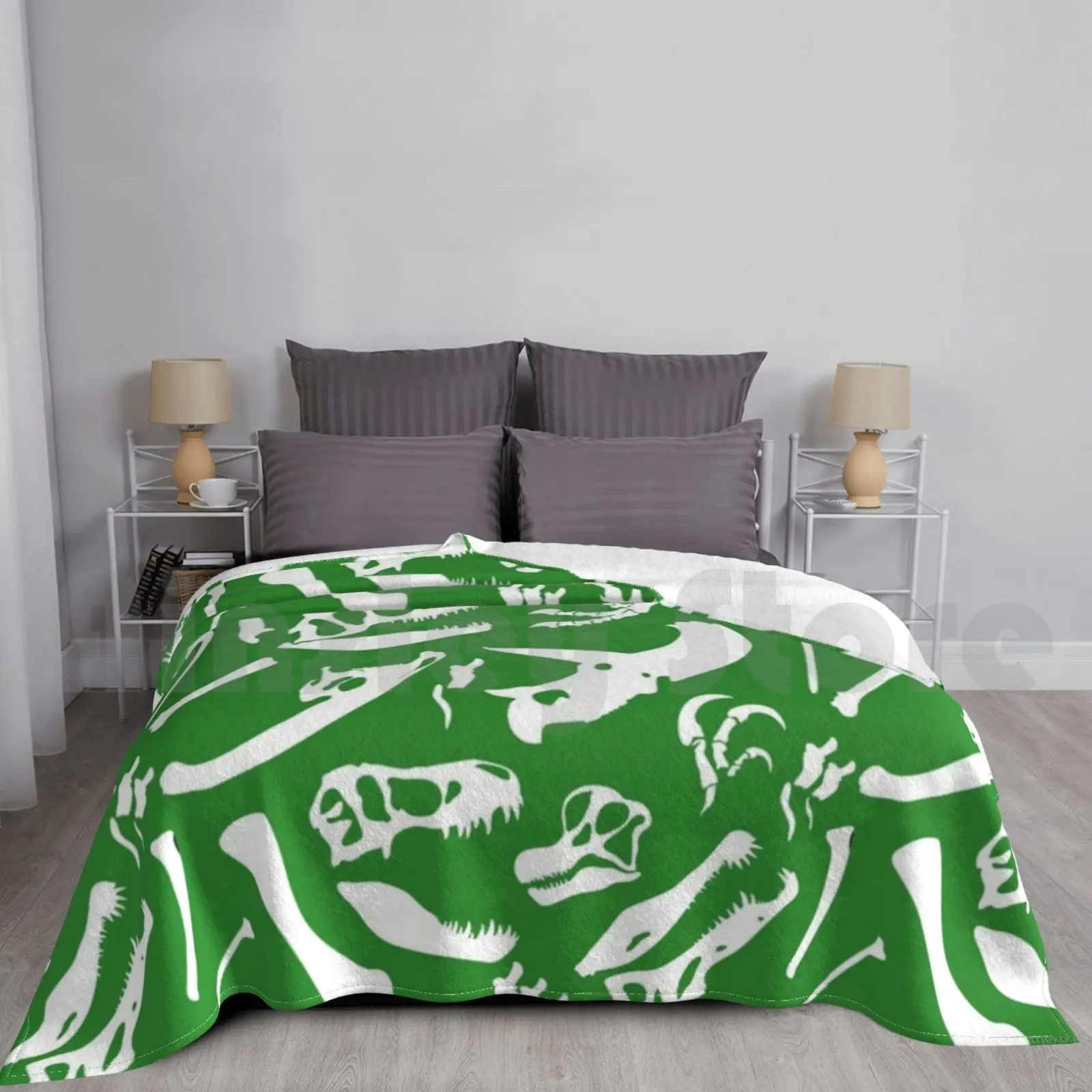 Dinosaur Bones (Verde) Coperta Super Soft Warm Light Sottile Dinosauri Trex Tyrannosaurus Rex Velocraptor Raptor