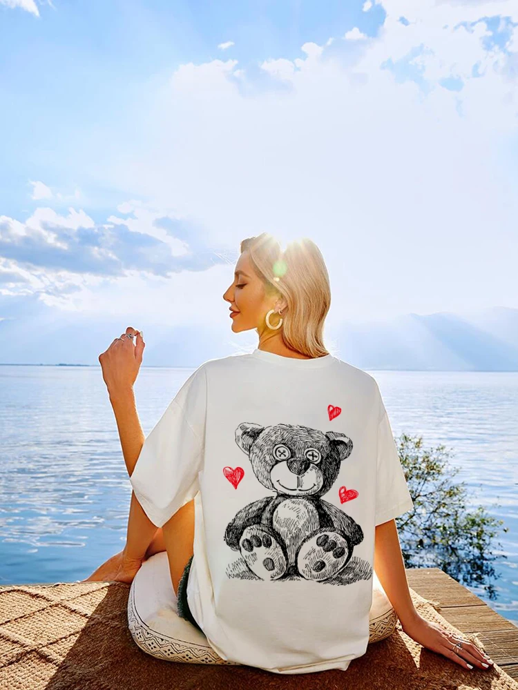 Ragdoll Love Teddy Bear Cartoons Print T-Shirt Donna Harajuku Street Tee Clothes Casual Cotton Brand Top Streetwear Oversize