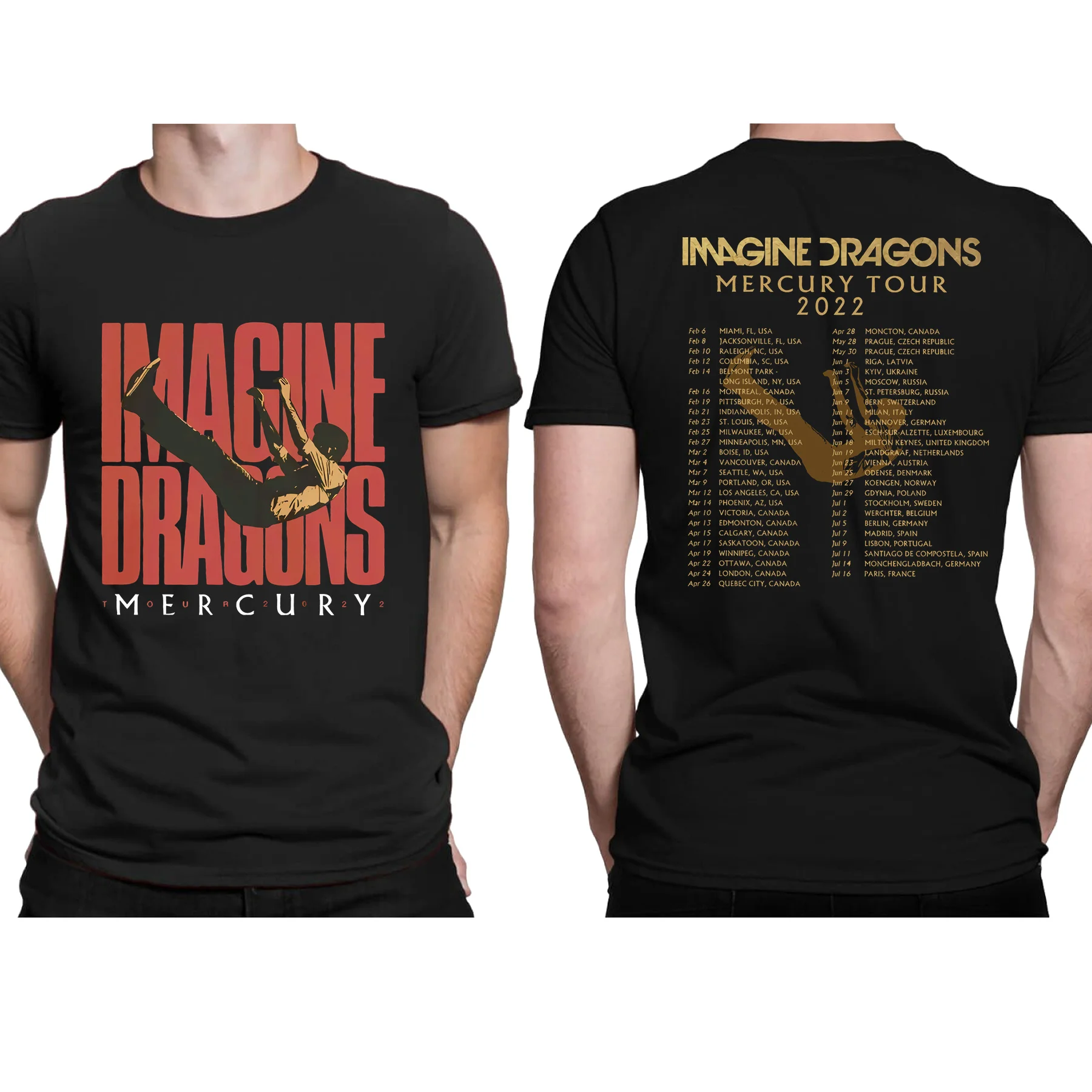 Amazing Tees Men Imagine Dragons Mercury Tour 2022 T-Shirt Double-Face Casual T-Shirt Oversize T-Shirt Maschili Graphic S-3Xl