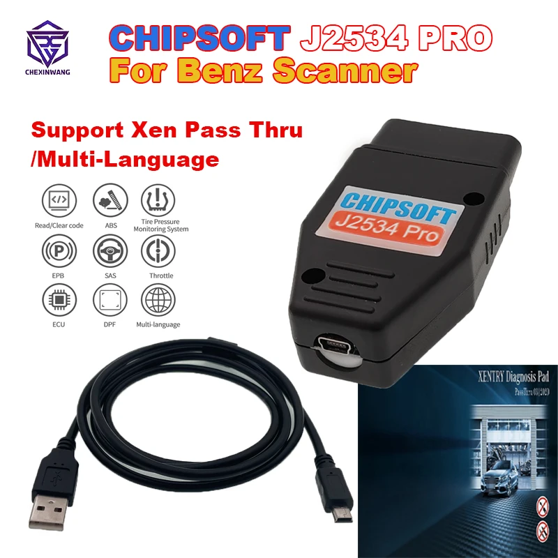 Chipsoft J2534 Pro Per Mercedes Benz Vci Cavo Diagnostico J2534 Passthru Scanner Simulator Mode Obd 2 Obd2 Strumento Diagnostico Per Auto