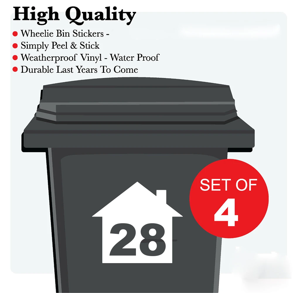 4Pcs Wheelie Bin Numbers Custom House Number Decal Sticker Cestino Della Spazzatura In Vinile