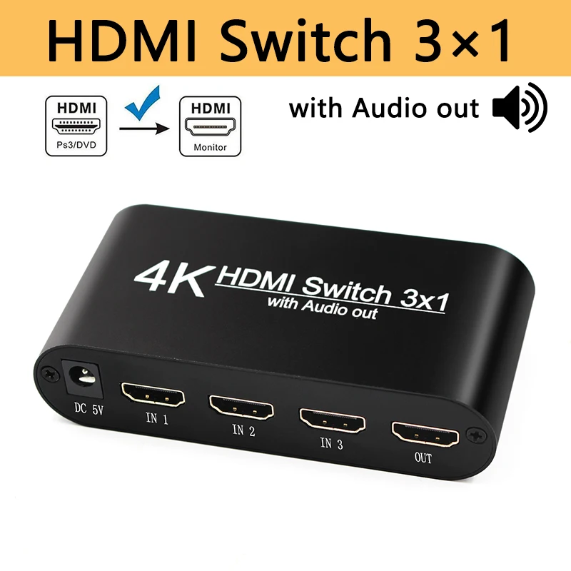Switcher Hdmi Con Splitter Audio 3 Input 1 Output Hdmi Switch 3X1 Per Xbox 360 Ps4 Smart Android Hdtv 4K 3 In 1 Out Adapter