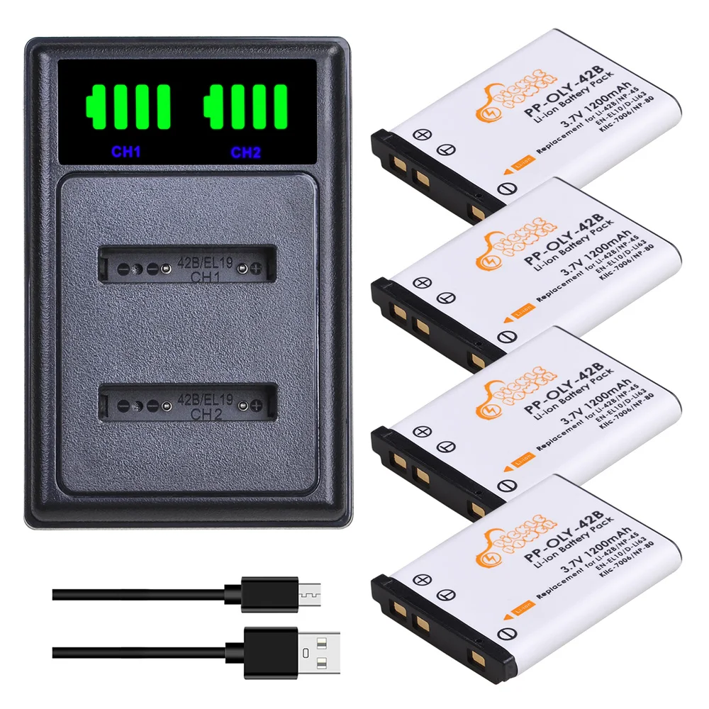 Pickle Power 1200Mah Li-40B Li-42B En-El10 Batteria + Caricabatterie Usb Led Per Olympus Per Fujifilm Np-45 Np 45 Np45 Np 45A 45B 45S