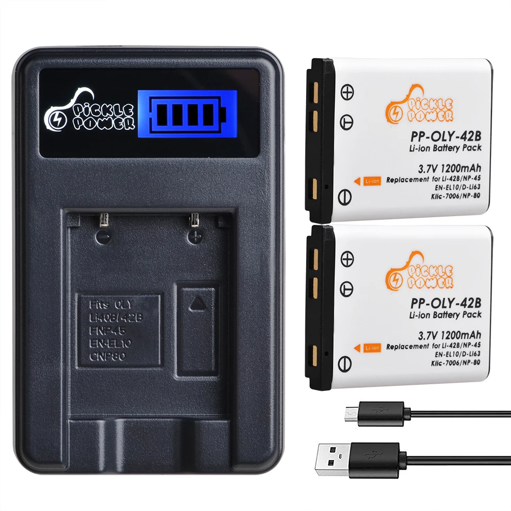 Pickle Power 1200Mah Li-40B Li-42B En-El10 Batteria + Caricabatterie Usb Lcd Per Olympus Per Fujifilm Np-45 Np 45 Np45 Np 45A 45B 45S