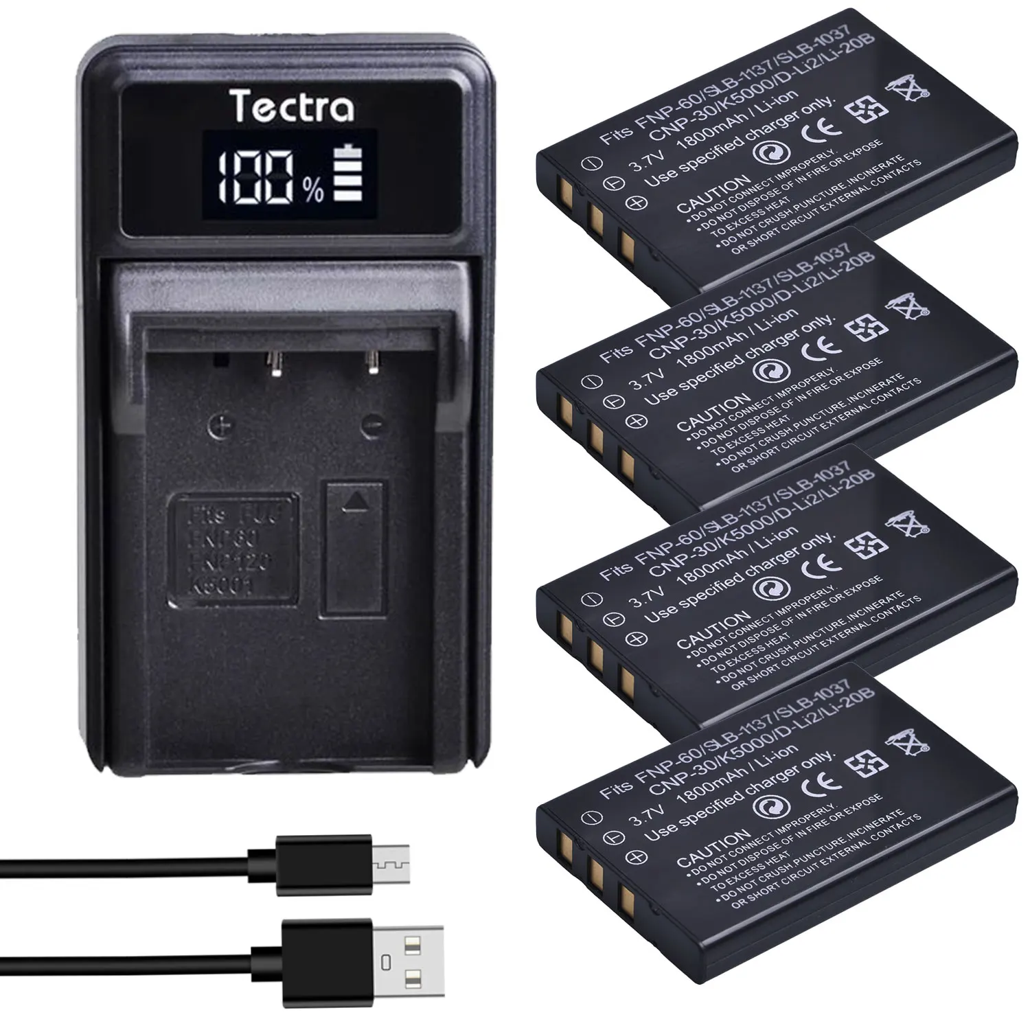 2X1800Mah Fnp-60 Fnp60 Li-Ion + Caricatore Led Per Fujifilm Np-60 Kodak Klic-5000 Samsung Slb-1137 Olympus Li-20B Batteria