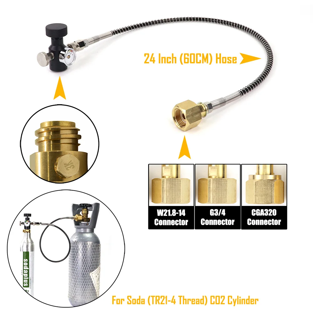 Kit Indicatore Tubo Adattatore Ricarica Serbatoio Bombola Co2 Per Sodastream Per Ricarica Ricarica Co2 Con Connettore W21.8-14 G3/4 Cga320