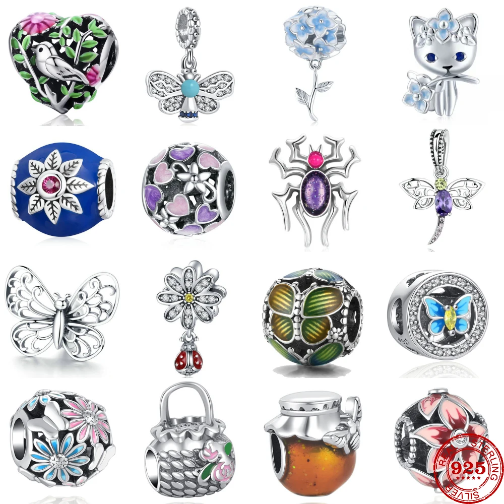 Nuovo 925 Sterling Dragonfly Spider Flower Honey Gazza Ciondolo Charm Bead Fit Braccialetto Pandora Originale Gioielli Fai Da Te Per Le Donne