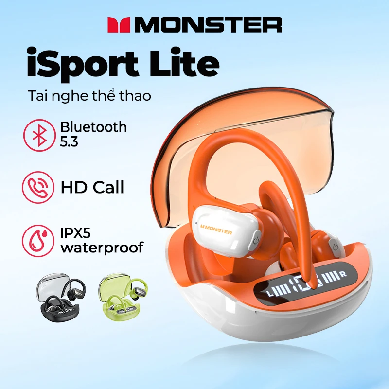 Monster Isport Lite Sport Auricolare Wireless Cuffie Bluetooth Stereo Bass Running Auricolari Con Microfono Gancio Per L'Orecchio Impermeabile