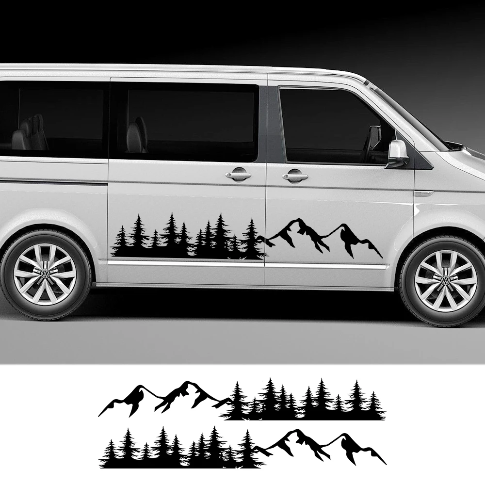 2Pcs Auto Tree Mountain Decal Forest Car Door Side Stickers Per Volkswagen Vw Multivan Transporter T5 T6 Toyota Elfa Accessori