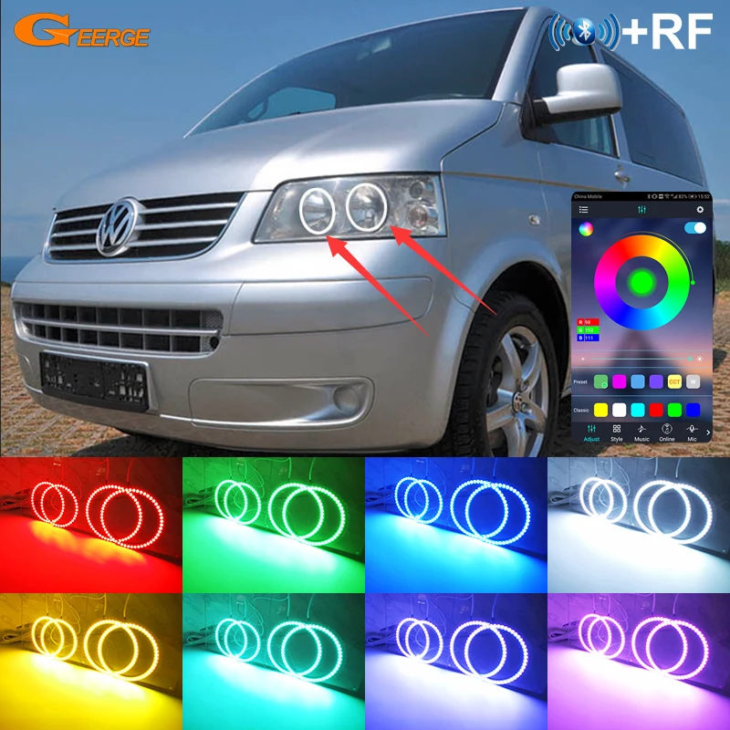 Per Volkswagen Vw Multivan Transporter T5 Bt App Telecomando Rf Multi Color Ultra Bright Rgb Led Angel Eyes Kit Halo Rings