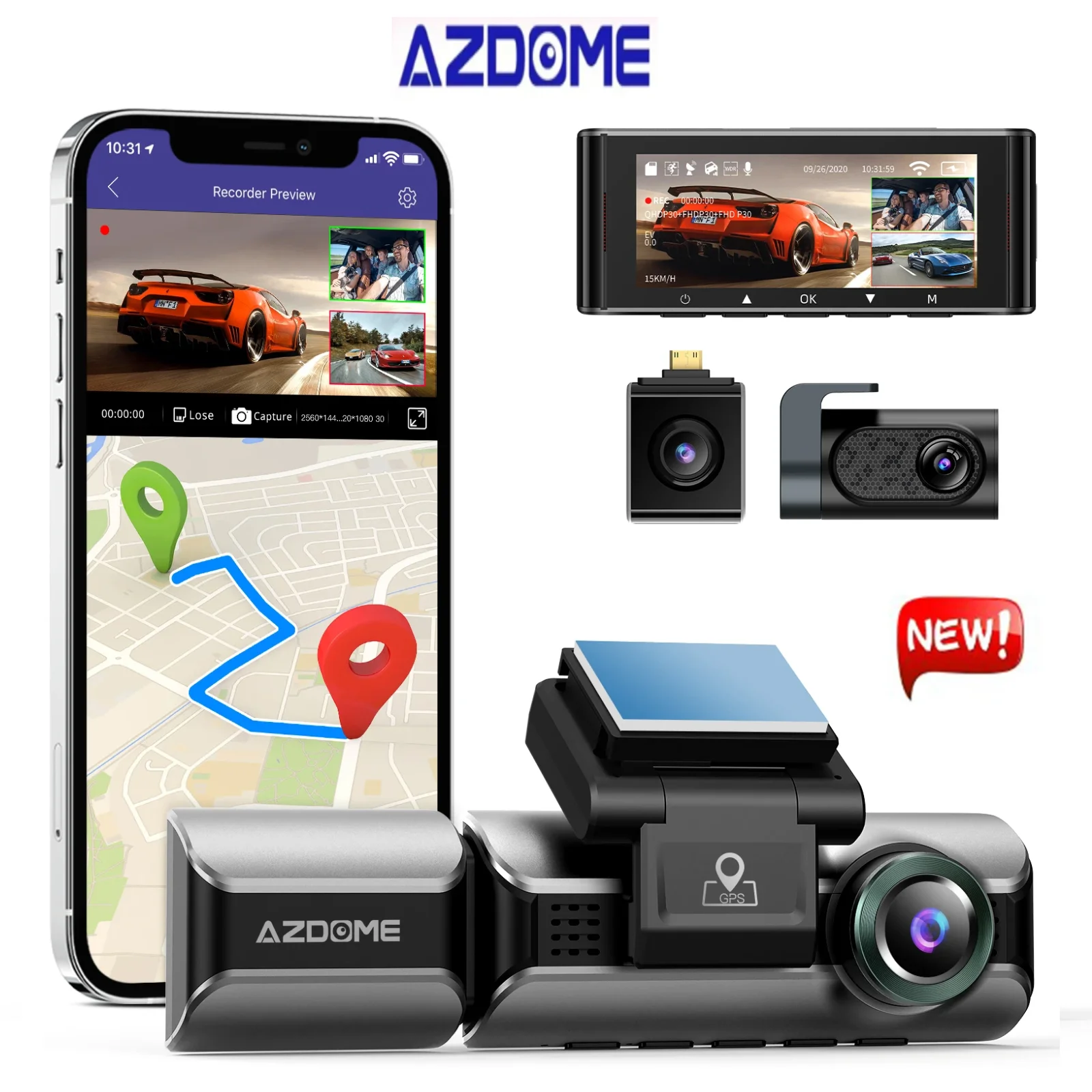 Aggiornamento M550 Pro Azdome Car Dvrdash Cam 4K 5.8Ghz Wifi 3 Telecamere Anteriore/Cabina/Posteriore Cam Gps Visione Notturna Monitor Di Parcheggio