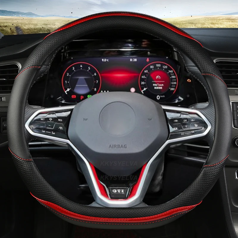 Car Steering Wheel Cover Carbon Fiber+ Leather For Vw Golf 8 Mk8 Viii Golf R Gti 2019 2020 2021 2022 Tiguan 2022 Auto Accesorios