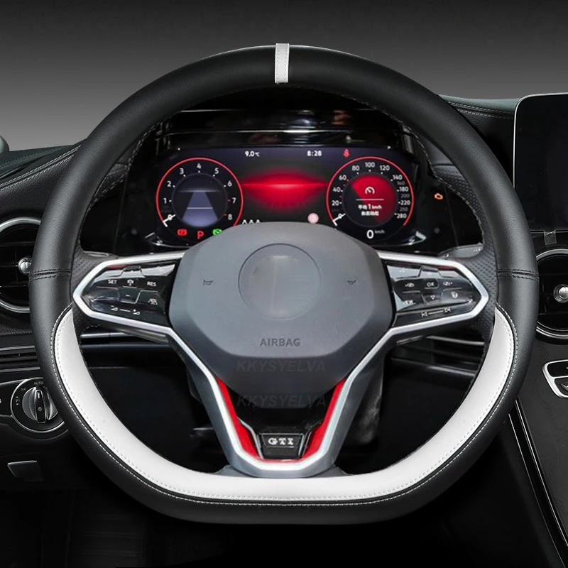Fashion Leather Car Steering Wheel Cover For Vw Golf 8 Mk8 Viii Golf R Gti 2019 2020 2021 2022 Tiguan 2022 Auto Accesorios