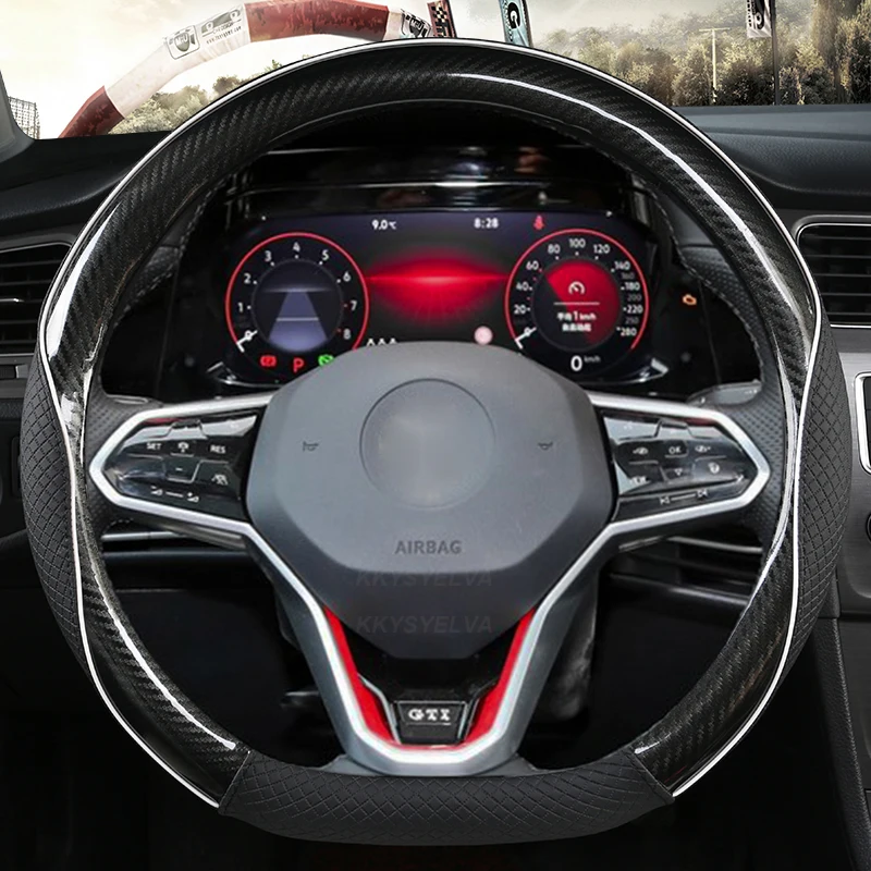 Carbon Fiber+ Leather Car Steering Wheel Cover For Vw Golf 8 Mk8 Viii Golf R Gti 2019 -2022 Tiguan 2019 -2022 Auto Accesorios