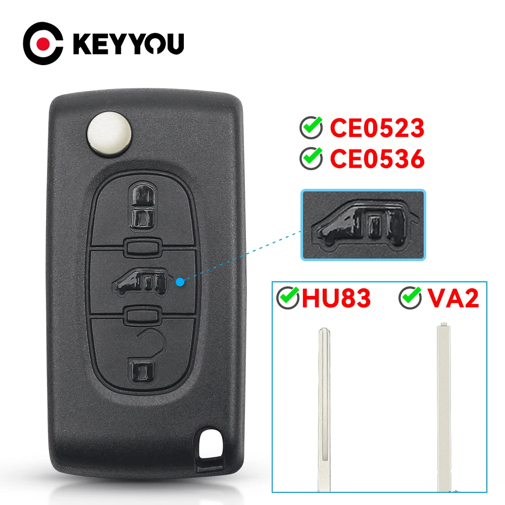 Keyyou Per Peugeot Partner Expert Citroen Berlingo Dispatch (Van) Pieghevole Ce0523 Ce0536 Hu83 Va2 3Btn Flip Van Car Key Case
