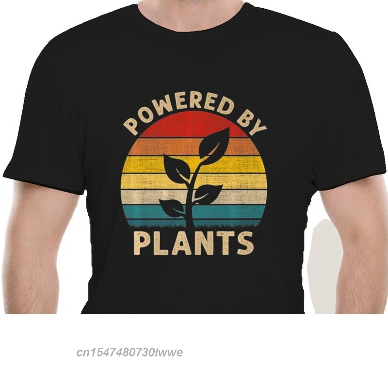 Vintage Alimentato Da Piante Camicia Vegana Vegana Premium Nero T-Shirt Xs-3Xl Graphic Tee Shirt