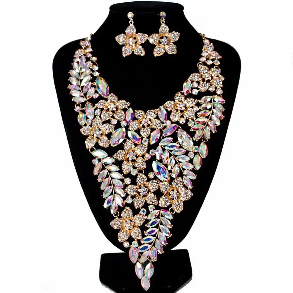 Lan Palace Parure Bijoux Femme Set Di Gioielli In Vetro Grande Collana E Orecchini Per Uomo Spedizione Gratuita