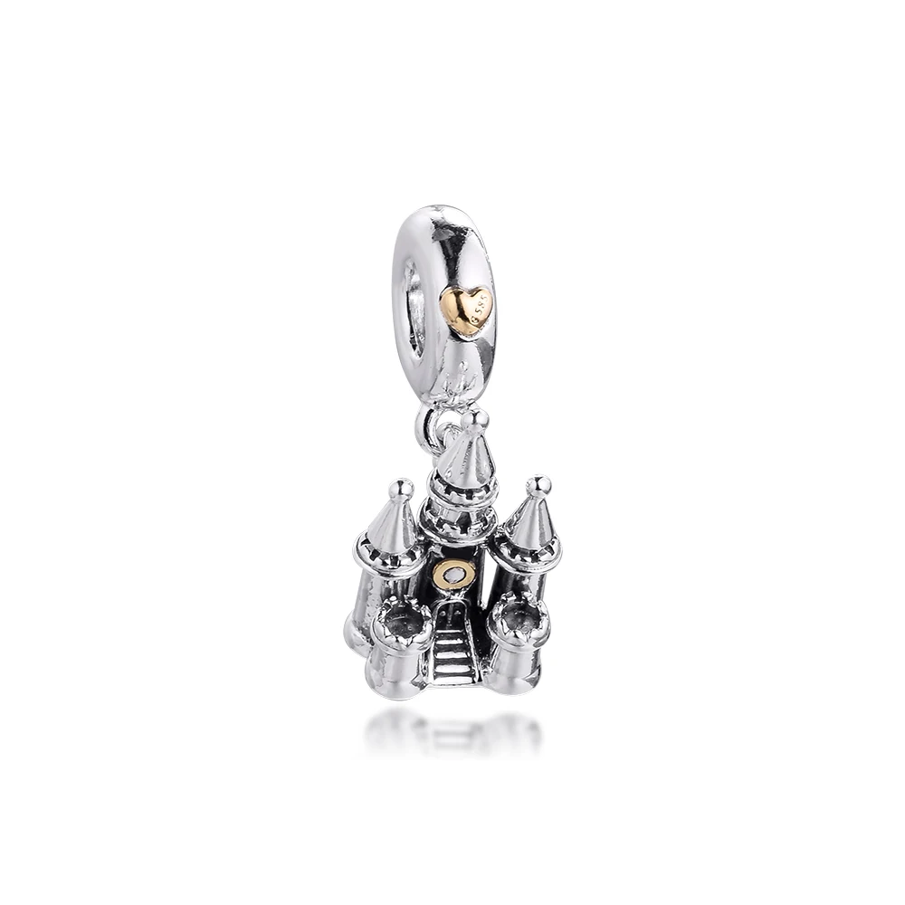 925 + 14K Gold Charms Bead Bicolore Castle Ciondola Charm Fit Bracciali Gioielli Femminili In Argento Sterling Originali Rosario