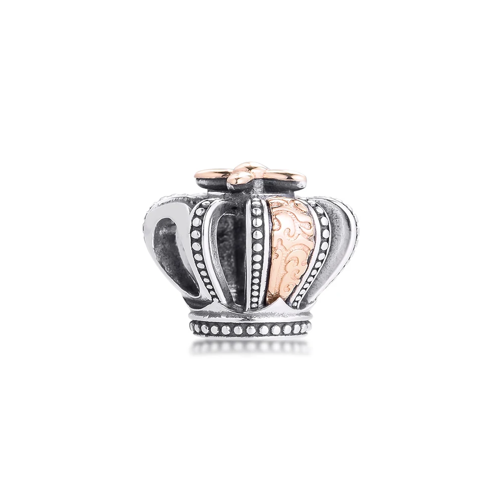 Two-Tone Regal Crown Charm 14K Gold E Sterling Silver Charms Beads For Jewelry Making Women Fai Da Te Fit Europe Bracciali Rosario
