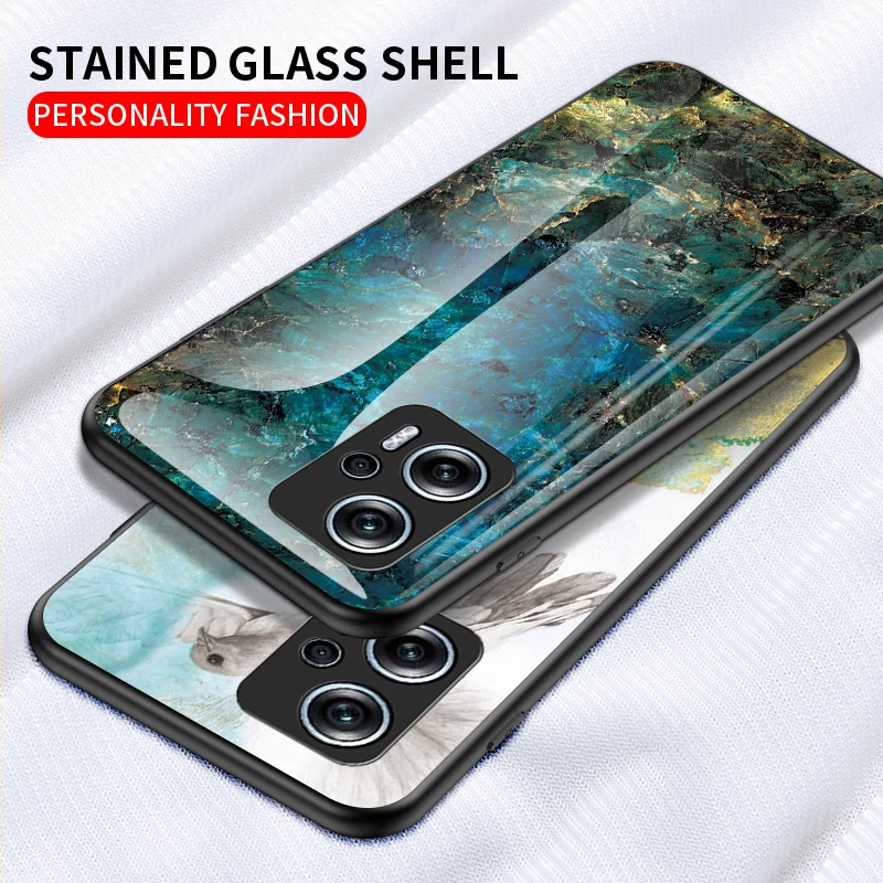Per Poco X4 Gt Case Marble Glossy Tempered Glass Soft Silicone Frame Starry Sky Cover Phone Case Per Xiaomi Poco X4 Gt 5G