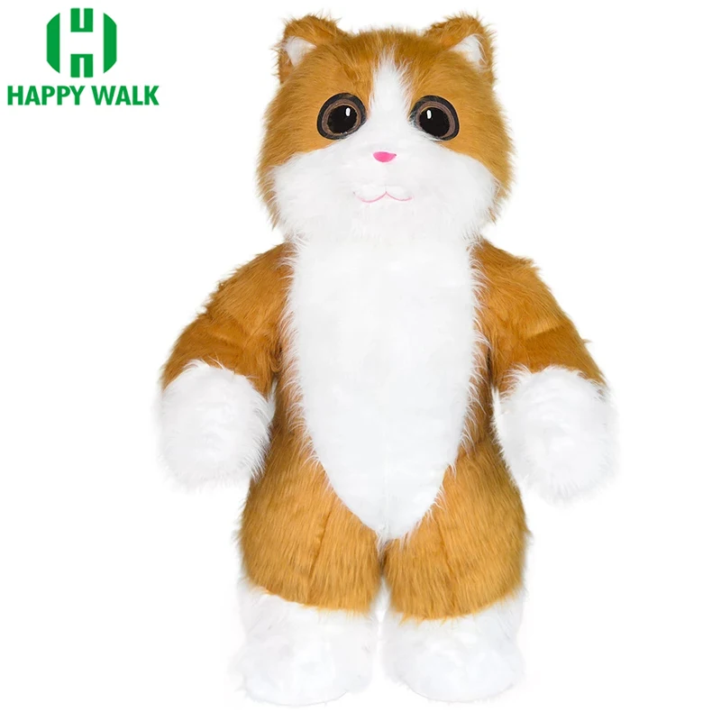 Costume Da Gatto Gonfiabile Peloso Mascotte Peluche Mascotte Costumi Animali Per Adulti Gattino Fursuit Party Halloween Cosplay Suit