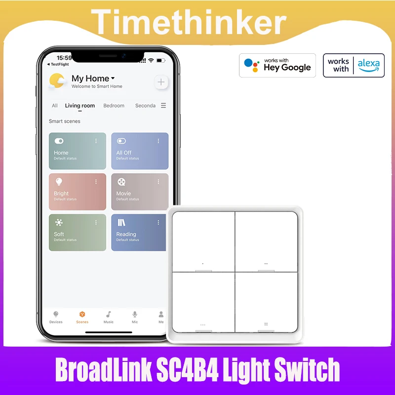 Broadlink Sc4B4 Smart 4 Gang Light Switch Smart Home Automation Remote Control Scene Switch