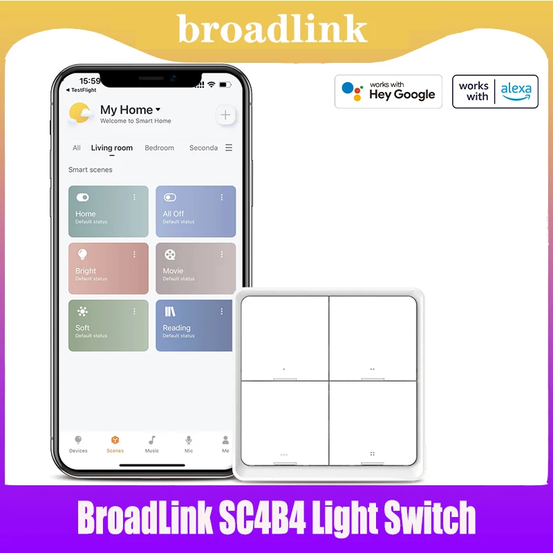 Broadlink Sc4B4 Smart 4 Gang Light Switch Smart Home Automation Remote Control Scene Switch