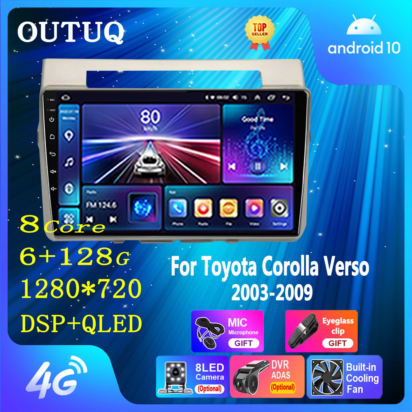 2 Din Android Radio Car Multimedia Player Wireless Carplay Navigazione Gps Wifi Per Toyota Corolla Verso Toyota Verso 2004-2009