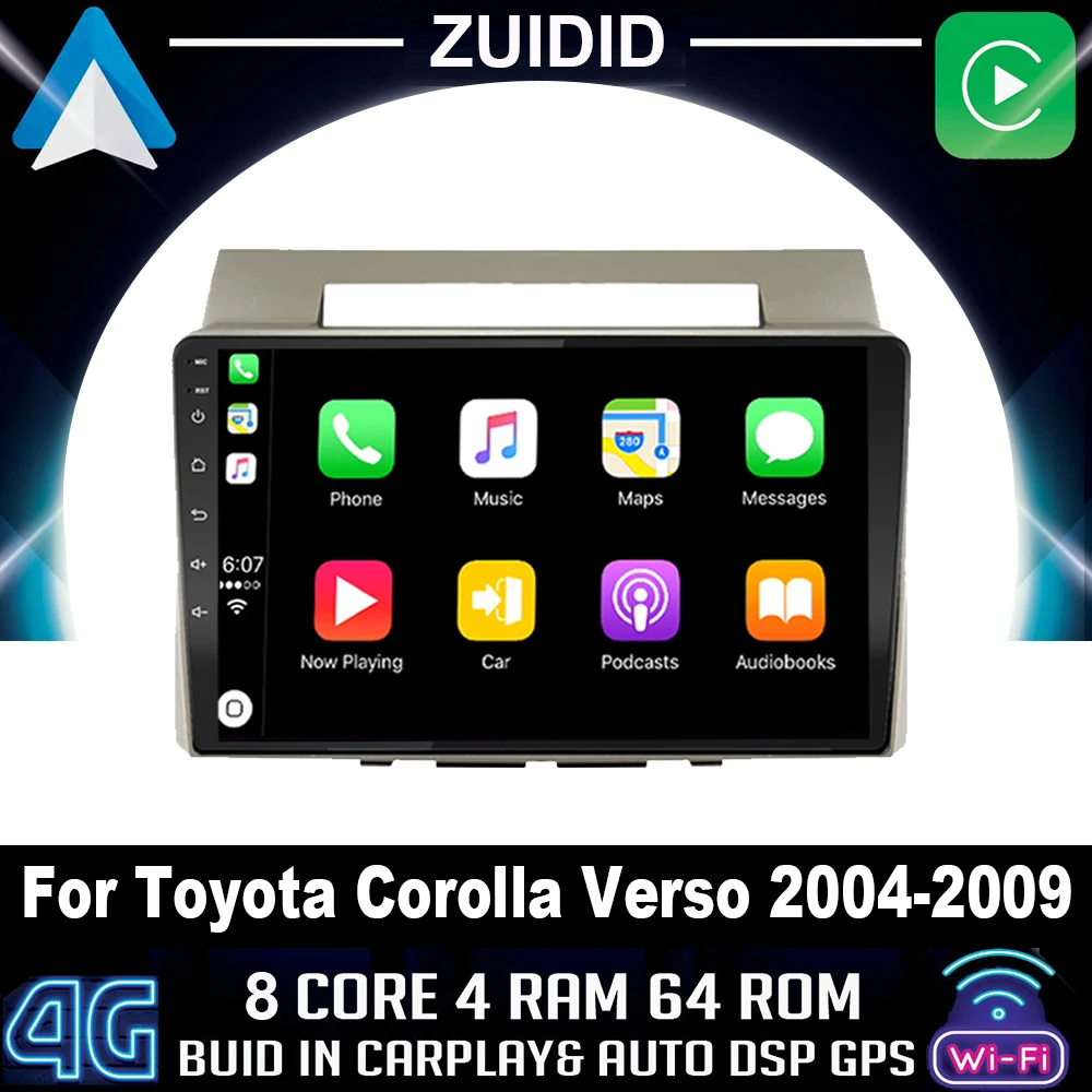 2 Din Android Radio Car Multimedia Player Wireless Carplay Navigazione Gps Wifi Per Toyota Corolla Verso Toyota Verso 2004-2009