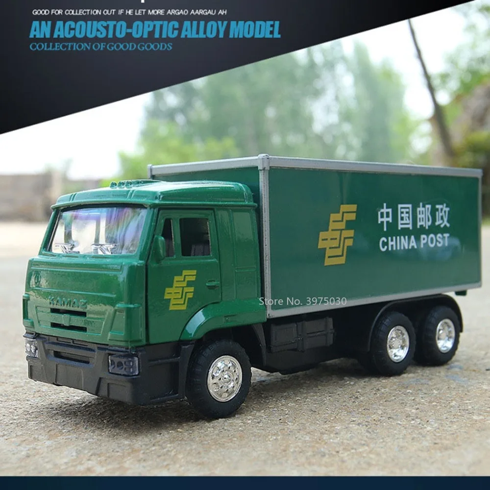1/36 Postal Container Truck Toy Model Lega Diecast Metal Simulation Vehicle Con Pull Back Sound Light Collection Toys For Boys