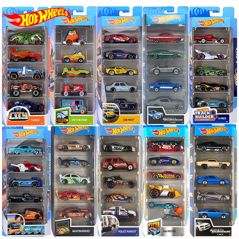 Original Hot Wheels Diecast 5Pcs Sports Car Track Set 1:64 Metal Car Toy Hotwheels Mini Boy Toys For Children Model Car Oyuncak