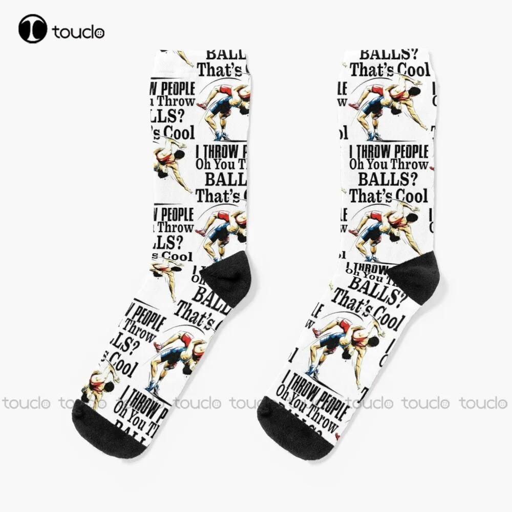 Wrestling Oh You Throw Balls This Cool I Throw People Socks Calzini Alti Donna 360 ° Digital Print Street Skateboard Socks 1 Paio