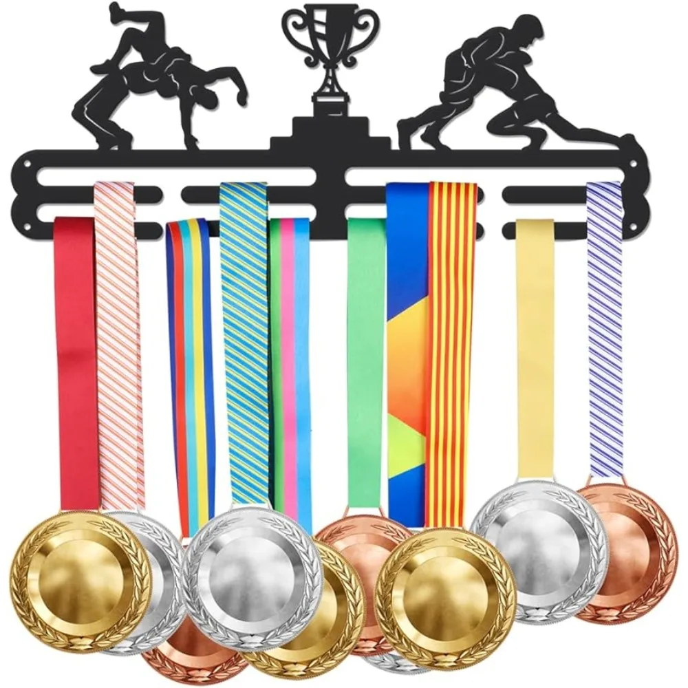 Wrestling Medal Holder Display Wrestling Trophy Hanger Rack Sport Gancio Per Montaggio A Parete In Metallo Per Oltre 40 Medaglie Nero
