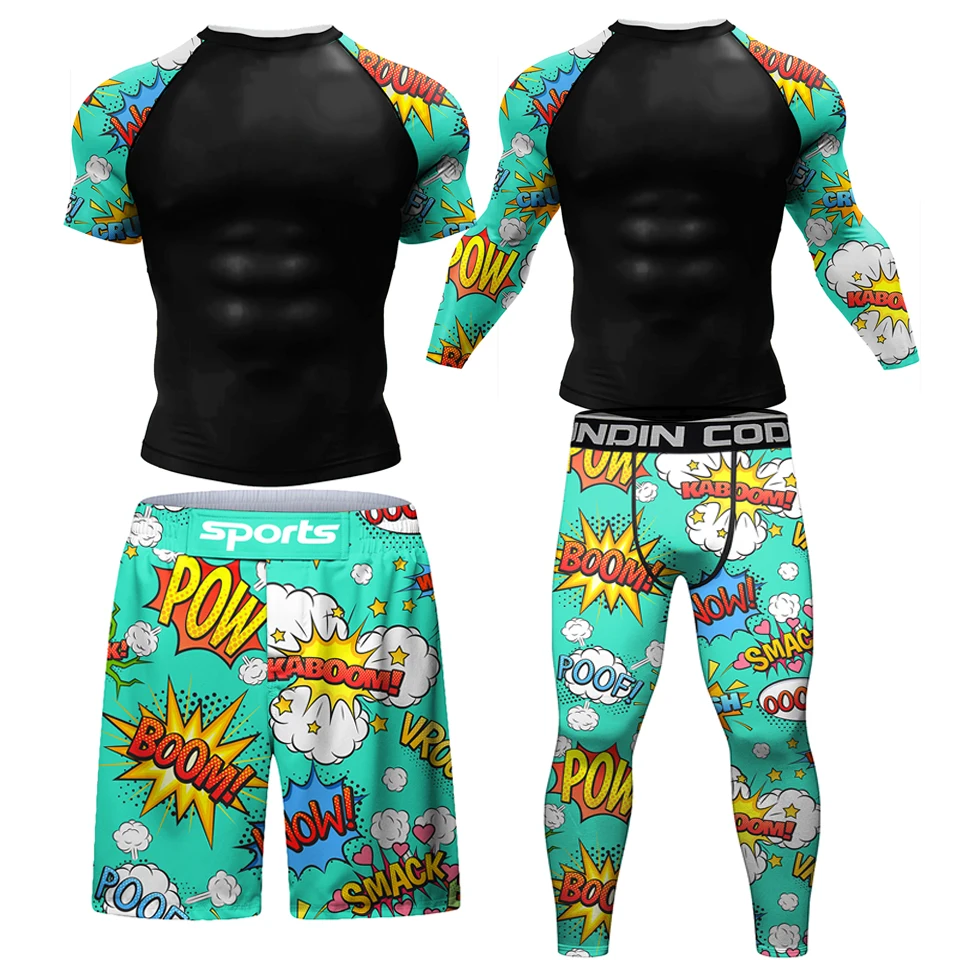 Uomo Mma Muay Thai Rashguard T Shirt + Shorts Traspirante Quick Dry Tees Running Fitness Sports Outdoor Boxing Wrestling Tute