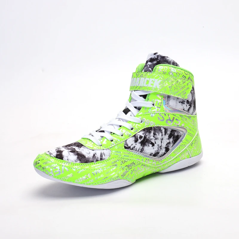 Uomo Big Size 36-45 Scarpe Da Wrestling Professionali Da Donna White Green Kids Boxing Trainer High Top Man Flighting Wrestling Sneakers