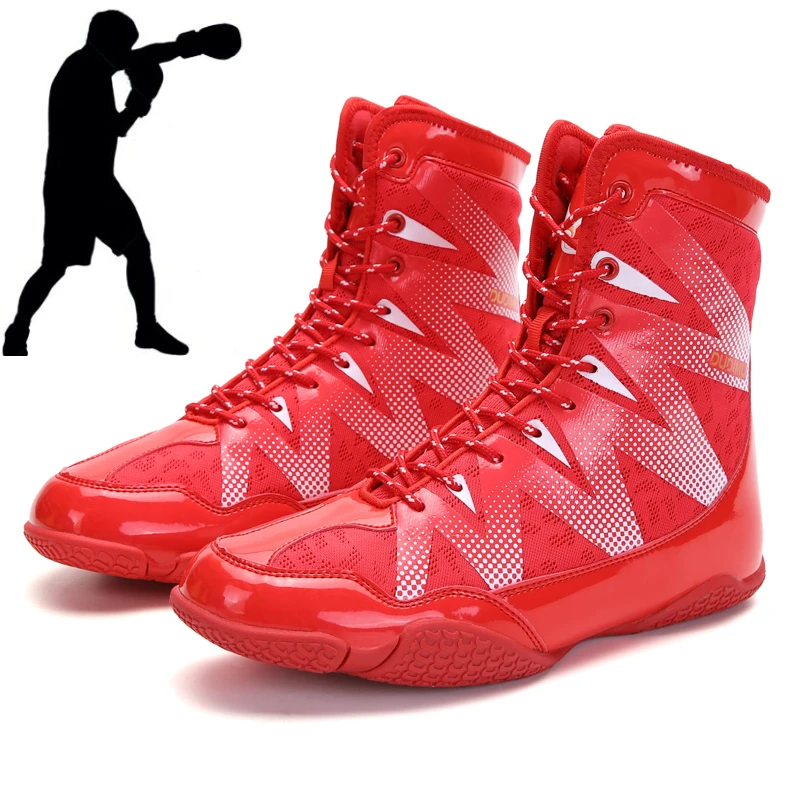 Unisex Professional Boxing Sneakers Men'S High Top Wrestling Boots Training Shoes Non-Slip Breathable Boxing Wrestling Shoes Men