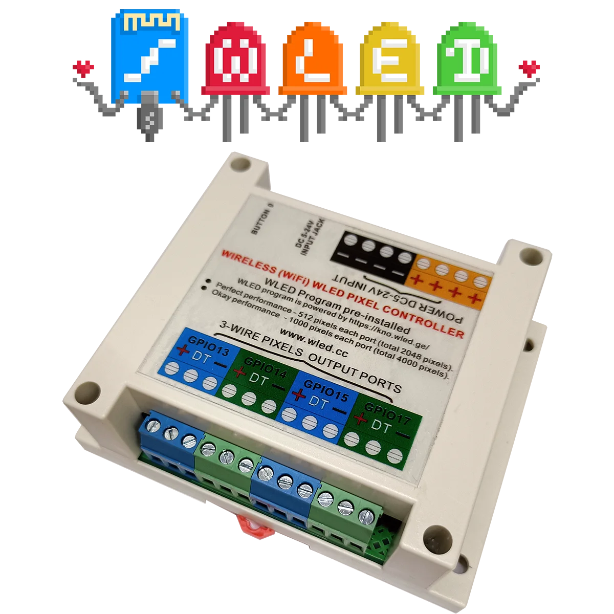 Controller Wlan Wled Pixel Senza Fili (Wifi) 4 Porte Di Uscita Fino A 4096 Pixel. Webserver Esp32 Per Controllare Gli Smart Led Ws2812B, 2811, 2815. P