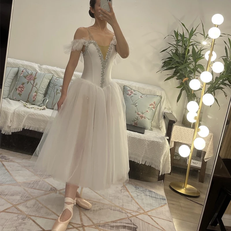 Abito Da Balletto Bianco Tutu Di Balletto Romantico Lungo Balletto Professionale Swan Lake Ballerine Femme Bambini Ragazze Fata Costume Da Balletto