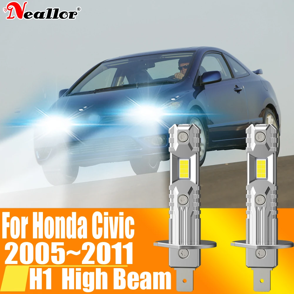 2X H1 Led Light Canbus Bulb Car Headlight High Power Auto Fog Diode Moto Driving Running Lamp 12V 55W Per Honda Civic 2005 ~ 2011