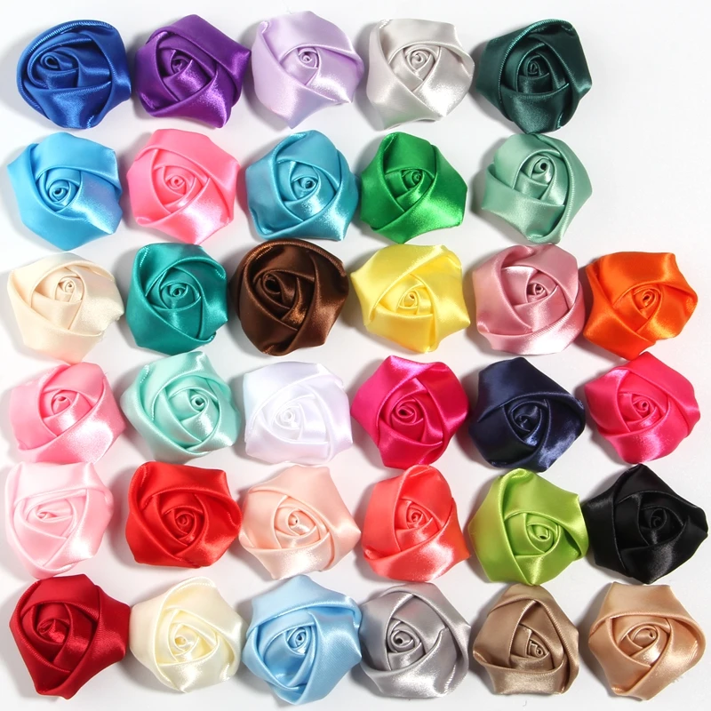 10Pcs 3.6Cm 1.4 "Tessuto Artificiale In Raso Fiori Patch Applique Abito Da Sposa Fai Da Te Sposa Capelli Velo Vestiti Copricapo Decorazione