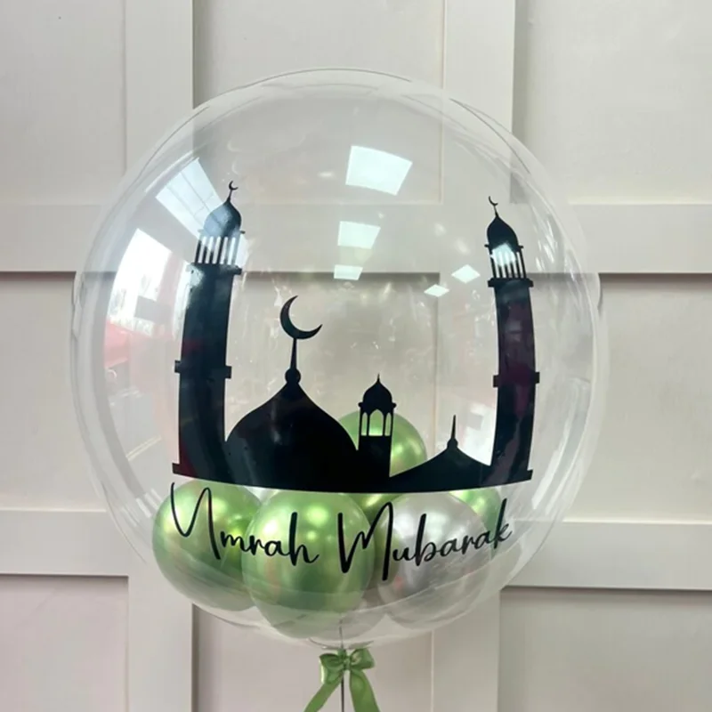 Personalizzato Umrah Mubarak Palloncino Personalizzato Mubarak Adesivo Decalcomania Con Palloncino A Bolle Eid Mubarak Decorazioni Ramadan Decor